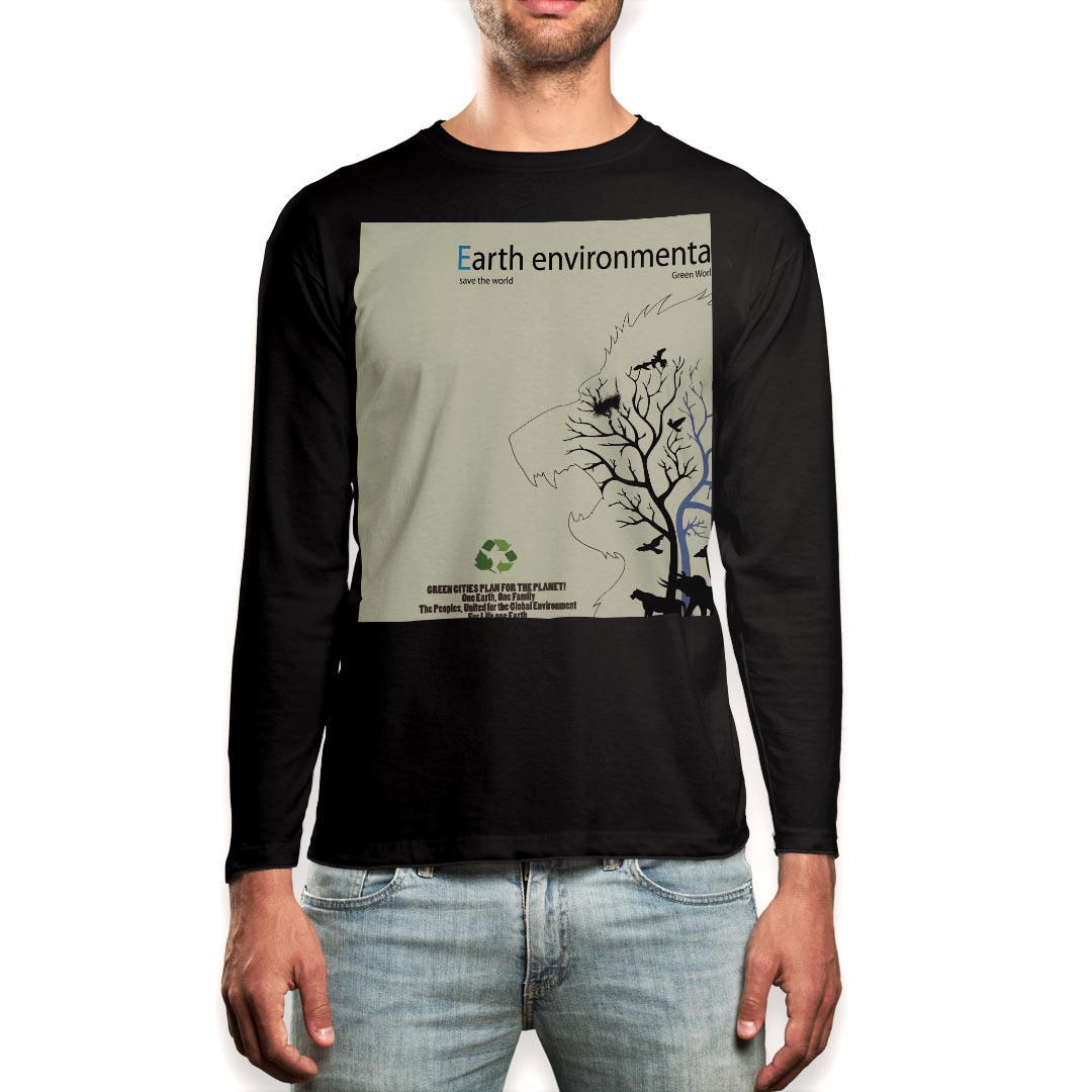 ロング tシャツ メンズ 長袖 ブラック デザイン XS S M L XL 2XL ロンT ティーシャツ 黒 black T shirt long sleeve 006476 動物 植物 鳥