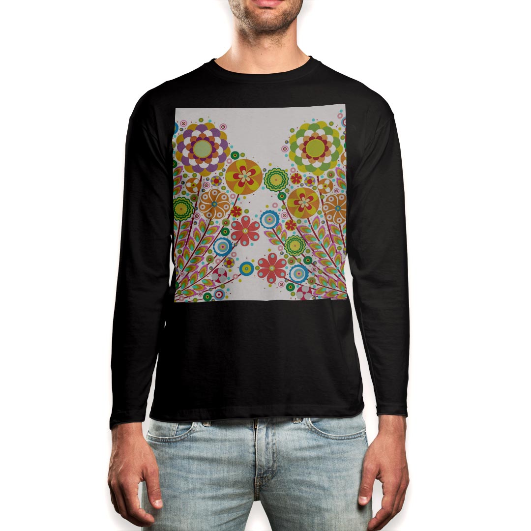 Other - ロング tシャツ メンズ 長袖 ブラック デザイン XS S M L XL 2XL ロンT ティーシャツ 黒 black T shirt long sleeve 006494 花　フラワー