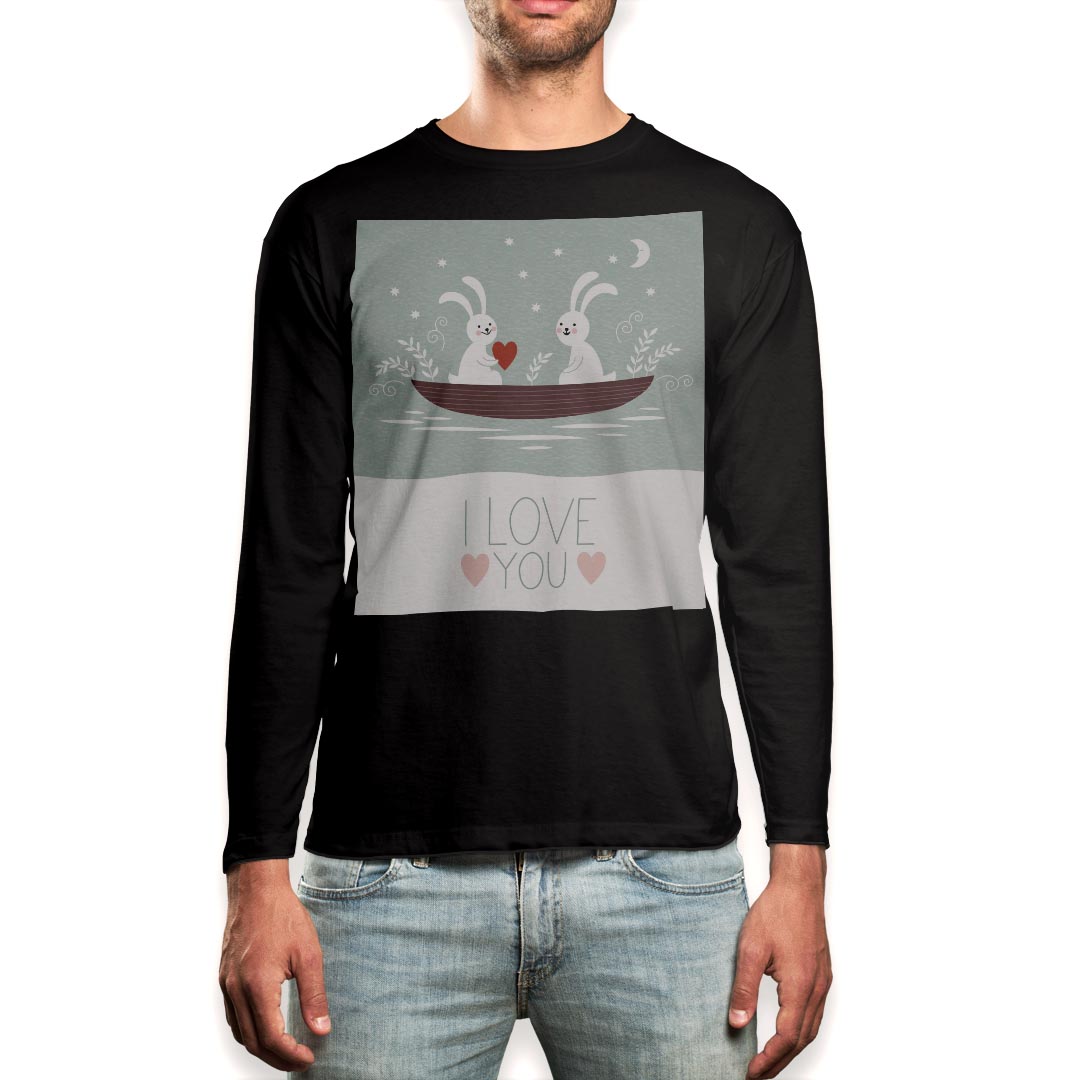 Long-Sleeved - ロング tシャツ メンズ 長袖 ブラック デザイン XS S M L XL 2XL ロンT ティーシャツ 黒 black T shirt long sleeve 006509 うさぎハート　ボート