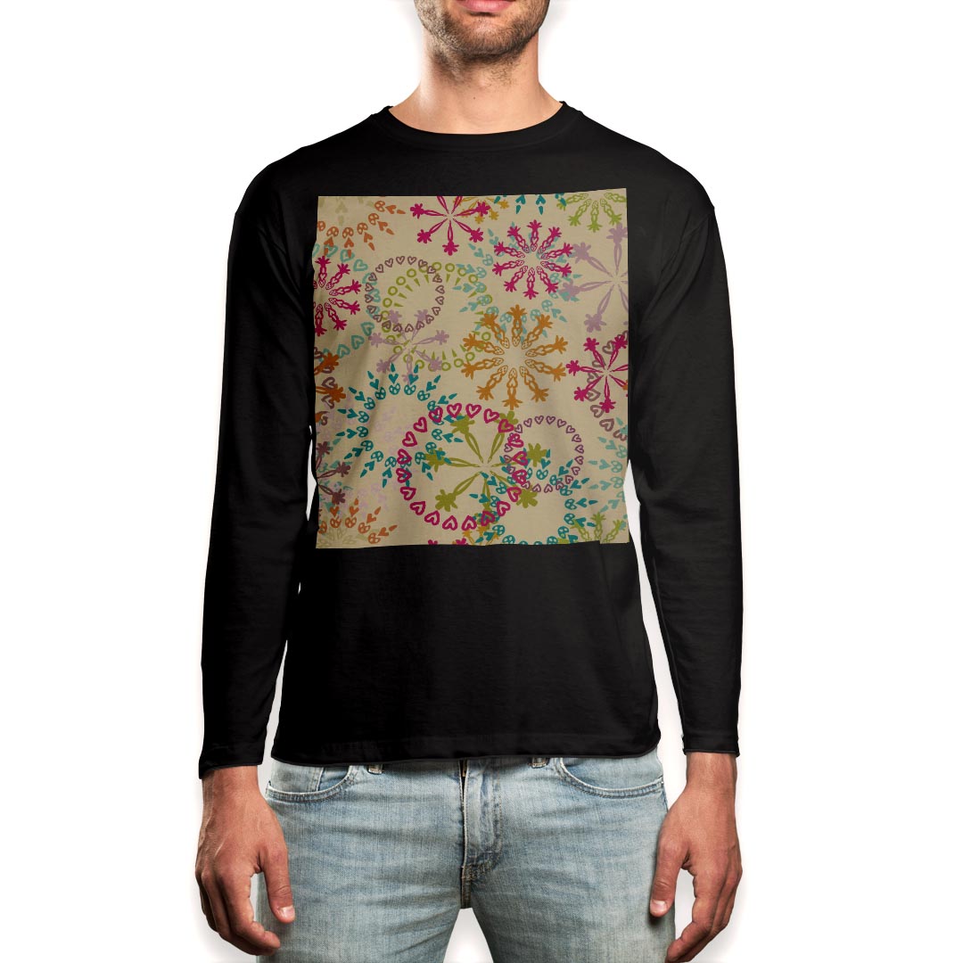 Other - ロング tシャツ メンズ 長袖 ブラック デザイン XS S M L XL 2XL ロンT ティーシャツ 黒 black T shirt long sleeve 006539 花　フラワー　ハート　模様