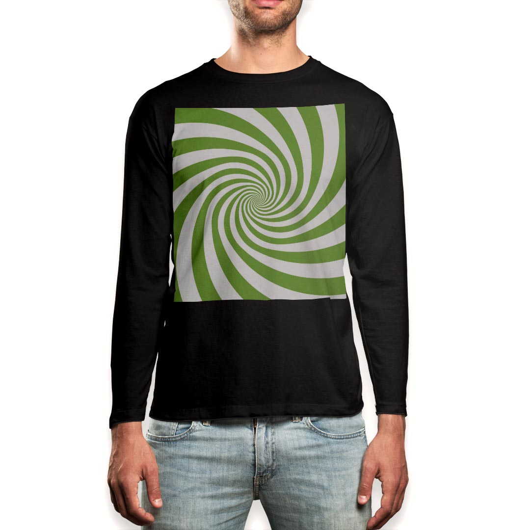 Long-Sleeved - ロング tシャツ メンズ 長袖 ブラック デザイン XS S M L XL 2XL ロンT ティーシャツ 黒 black T shirt long sleeve 006540 うずまき　黄緑