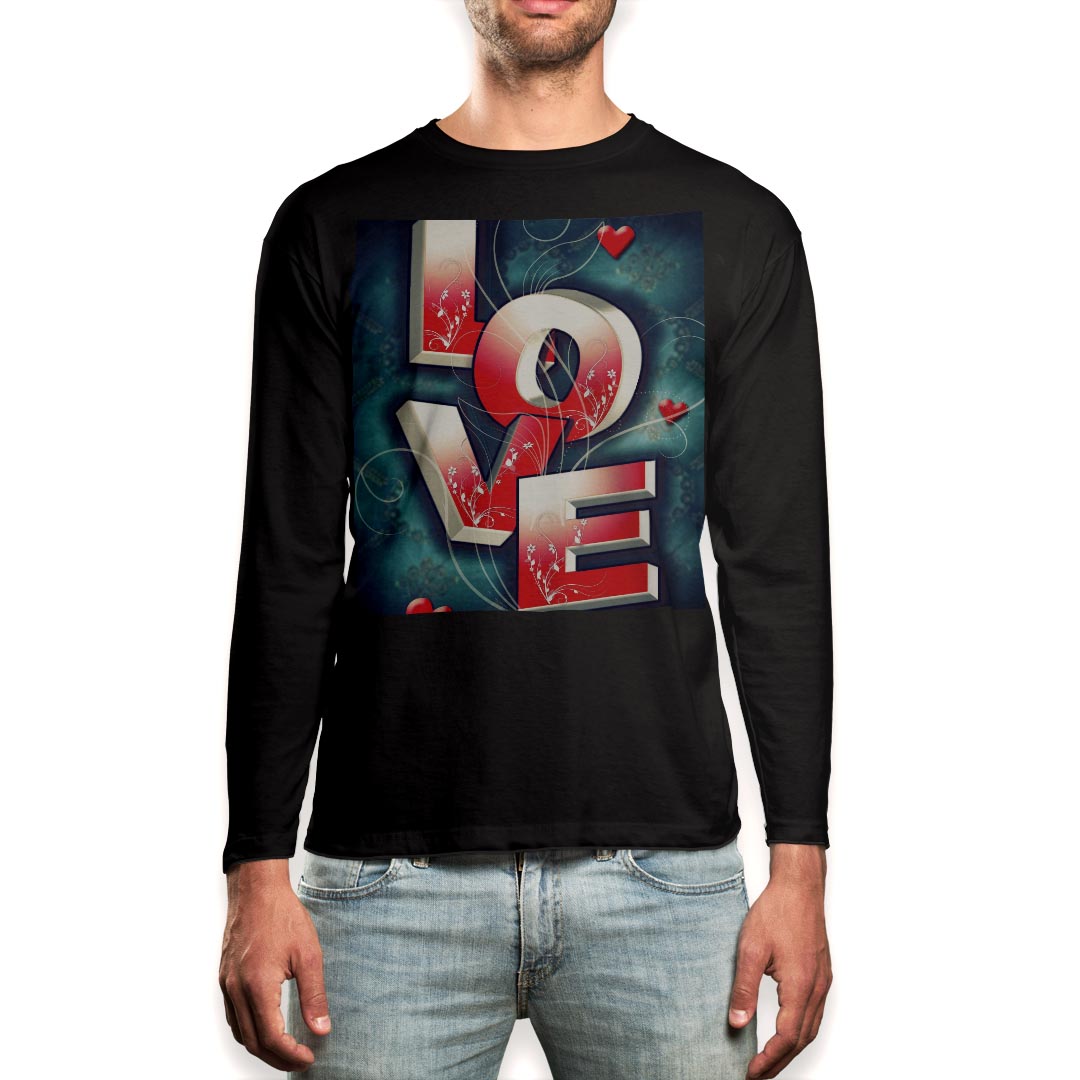 ロング tシャツ メンズ 長袖 ブラック デザイン XS S M L XL 2XL ロンT ティーシャツ 黒 black T shirt long sleeve 006545 英語　文字　ハート