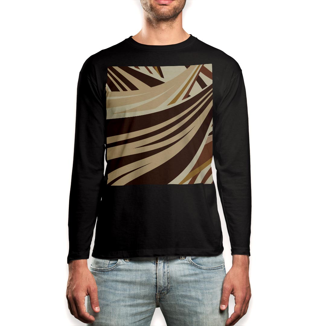 ロング tシャツ メンズ 長袖 ブラック デザイン XS S M L XL 2XL ロンT ティーシャツ 黒 black T shirt long sleeve 006546 茶色　ブラウン　模様