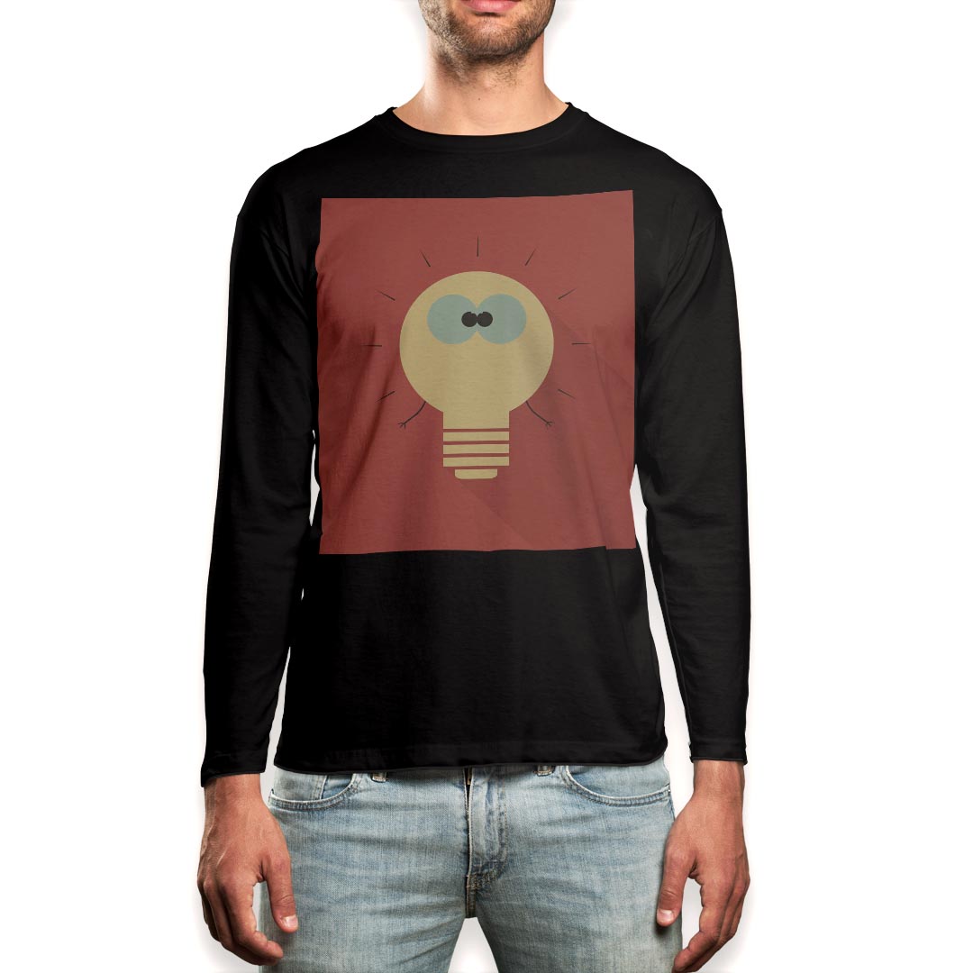 ロング tシャツ メンズ 長袖 ブラック デザイン XS S M L XL 2XL ロンT ティーシャツ 黒 black T shirt long sleeve 006631 電球　キャラクター kabekore-10627415 kabeコレ パッケージ画像