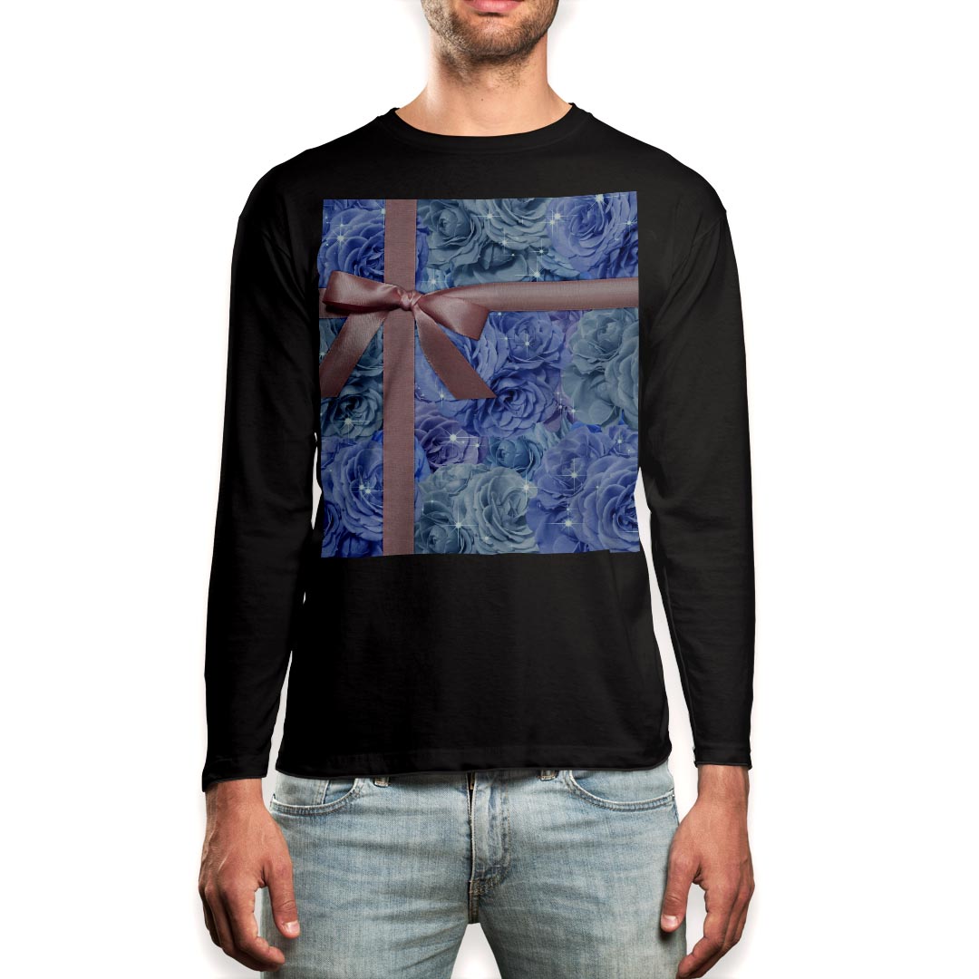ロング tシャツ メンズ 長袖 ブラック デザイン XS S M L XL 2XL ロンT ティーシャツ 黒 black T shirt long sleeve 006676 花 フラワー