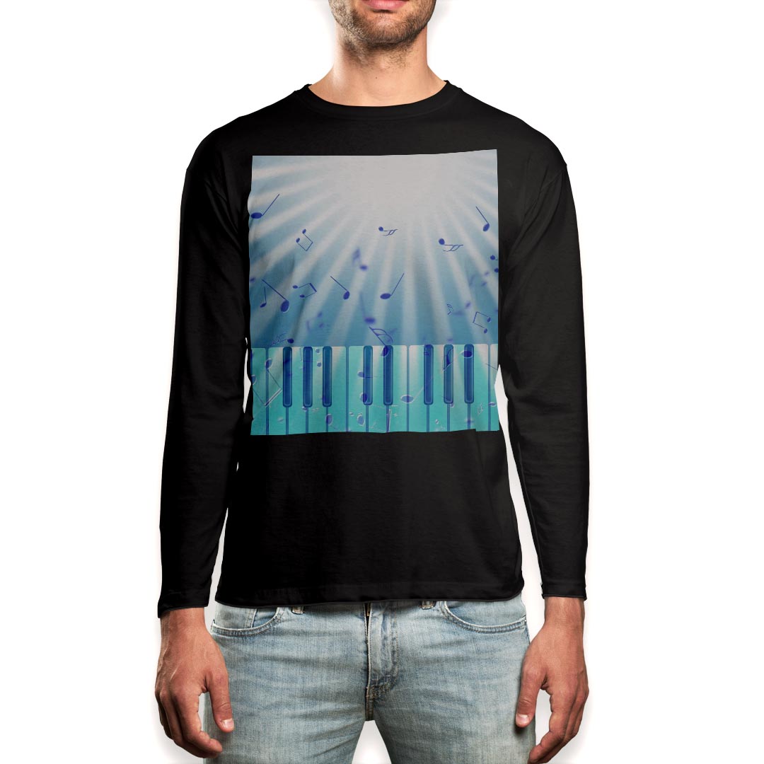 Other - ロング tシャツ メンズ 長袖 ブラック デザイン XS S M L XL 2XL ロンT ティーシャツ 黒 black T shirt long sleeve 006713 ピアノ　音符