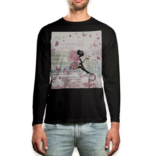 ロング tシャツ メンズ 長袖 ブラック デザイン XS S M L XL 2XL ロンT ティーシャツ 黒 black T shirt long sleeve 006714 蝶 人物 ロング tシャツ メンズ 長袖 ブラック デザイン XS S M L XL 2XL ロンT ティーシャツ 黒 black T shirt long sleeve 006714 蝶 人物