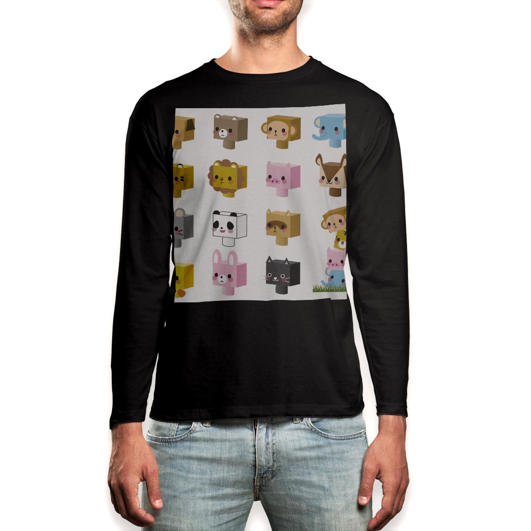 ロング tシャツ メンズ 長袖 ブラック デザイン XS S M L XL 2XL ロンT ティーシャツ 黒 black T shirt long sleeve 006767 動物　キャラクター