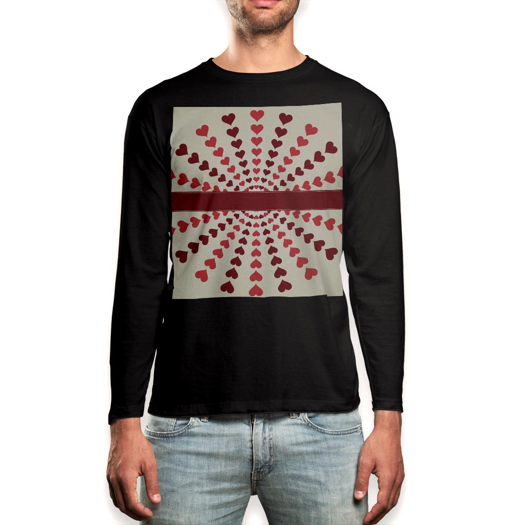 ロング tシャツ メンズ 長袖 ブラック デザイン XS S M L XL 2XL ロンT ティーシャツ 黒 black T shirt long sleeve 006794 ハート　赤　レッド(4.0)