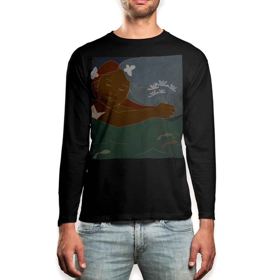Long-Sleeved - ロング tシャツ メンズ 長袖 ブラック デザイン XS S M L XL 2XL ロンT ティーシャツ 黒 black T shirt long sleeve 006873 人物　イラスト