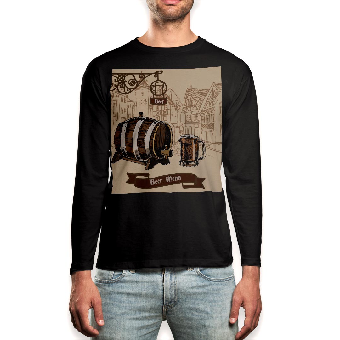 Other - ロング tシャツ メンズ 長袖 ブラック デザイン XS S M L XL 2XL ロンT ティーシャツ 黒 black T shirt long sleeve 006906 ビール　イラスト　建物