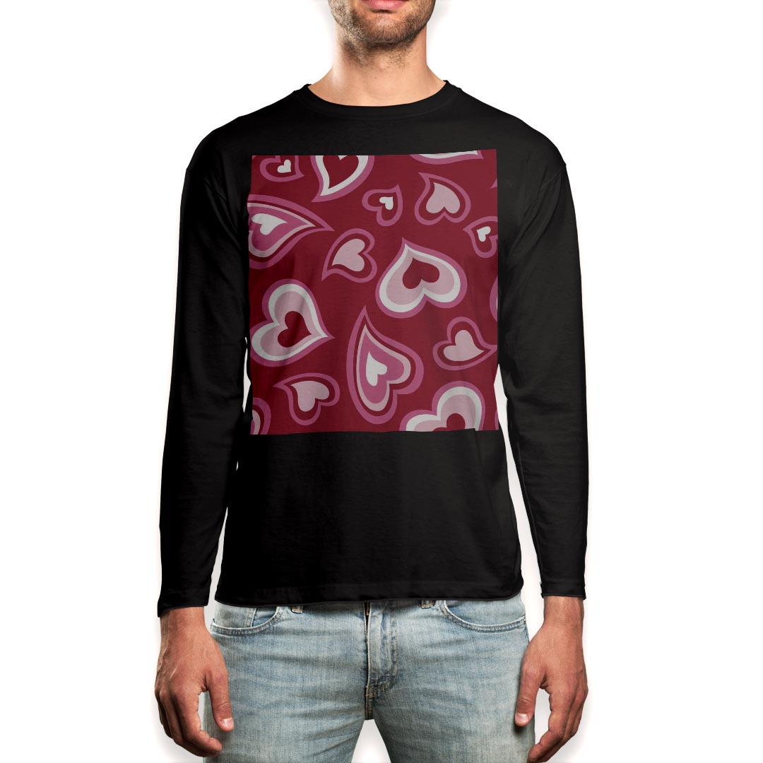 ロング tシャツ メンズ 長袖 ブラック デザイン XS S M L XL 2XL ロンT ティーシャツ 黒 black T shirt long sleeve 007007 ハート 模様