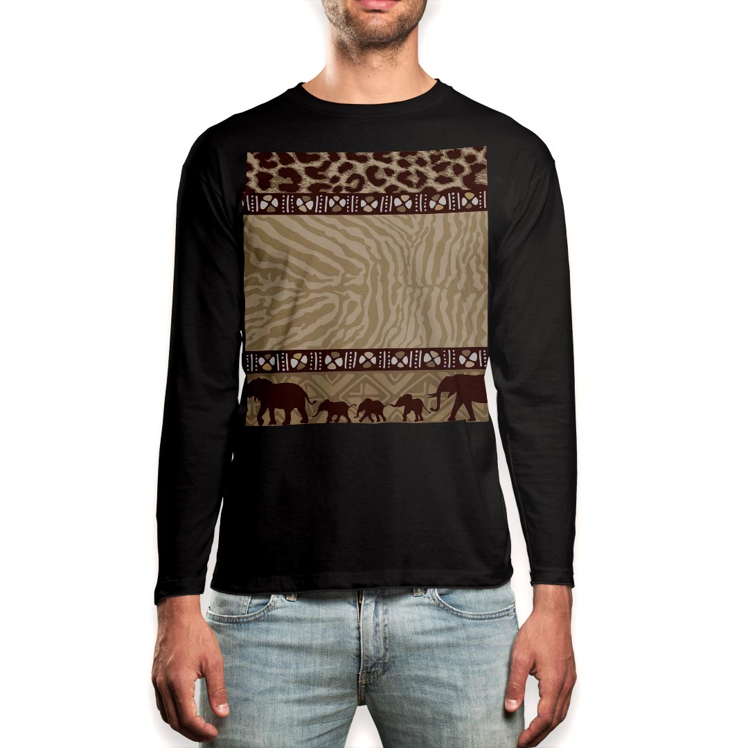 Rakuten - ロング tシャツ メンズ 長袖 ブラック デザイン XS S M L XL 2XL ロンT ティーシャツ 黒 black T shirt long sleeve 007062 柄　動物　模様