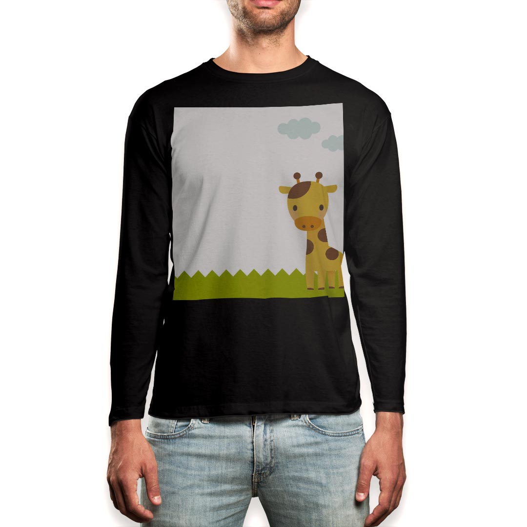 ロング tシャツ メンズ 長袖 ブラック デザイン XS S M L XL 2XL ロンT ティーシャツ 黒 black T shirt long sleeve 007166 きりん キャラクター