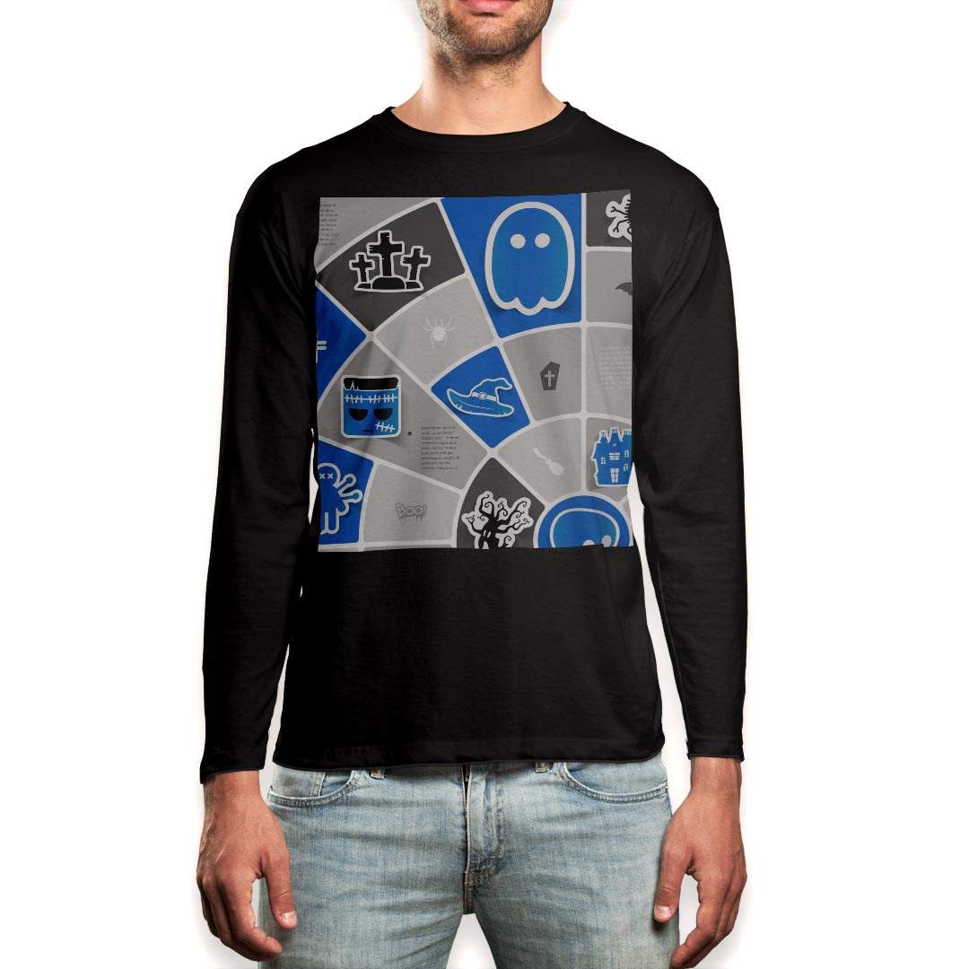 ロング tシャツ メンズ 長袖 ブラック デザイン XS S M L XL 2XL ロンT ティーシャツ 黒 black T shirt long sleeve 007186 ハロウィン キャラクター