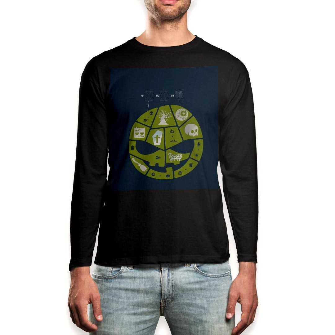ロング tシャツ メンズ 長袖 ブラック デザイン XS S M L XL 2XL ロンT ティーシャツ 黒 black T shirt long sleeve 007188 ハロウィン　キャラクター