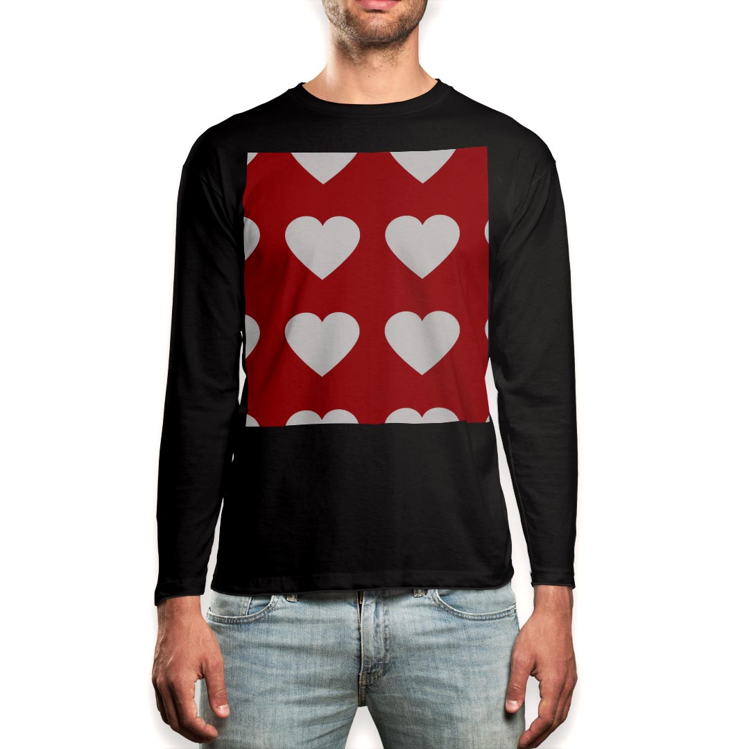 ロング tシャツ メンズ 長袖 ブラック デザイン XS S M L XL 2XL ロンT ティーシャツ 黒 black T shirt long sleeve 007198 ハート 模様