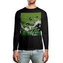 ロング tシャツ メンズ 長袖 ブラック デザイン XS S M L XL 2XL ロンT ティーシャツ 黒 black T shirt long sleeve 007232 緑 グリーン インク