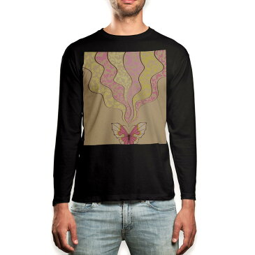 ロング tシャツ メンズ 長袖 ブラック デザイン XS S M L XL 2XL ロンT ティーシャツ 黒 black T shirt long sleeve 007239 蝶 ピンク