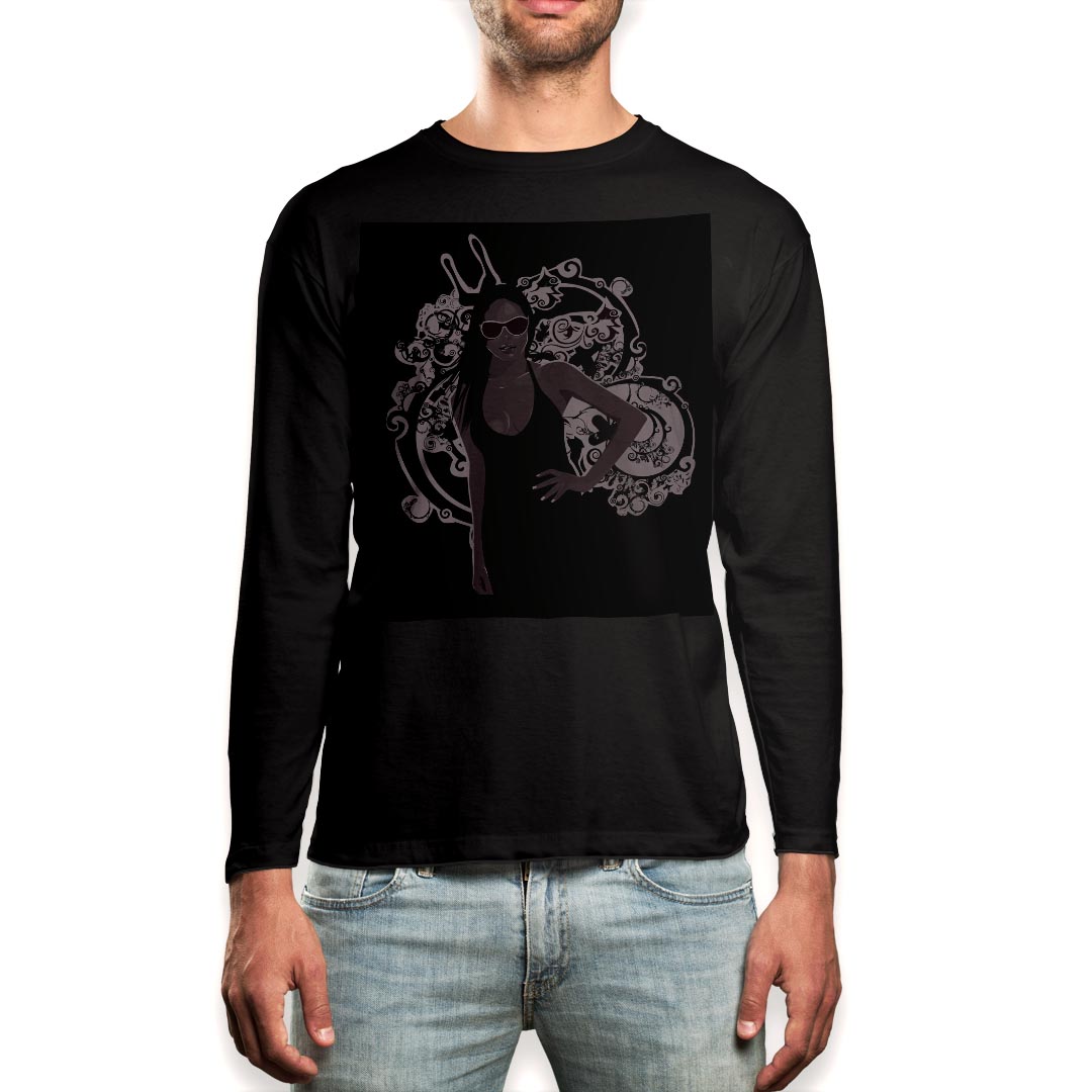 ロング tシャツ メンズ 長袖 ブラック デザイン XS S M L XL 2XL ロンT ティーシャツ 黒 black T shirt long sleeve 007312 黒　ブラック　人物　イラスト