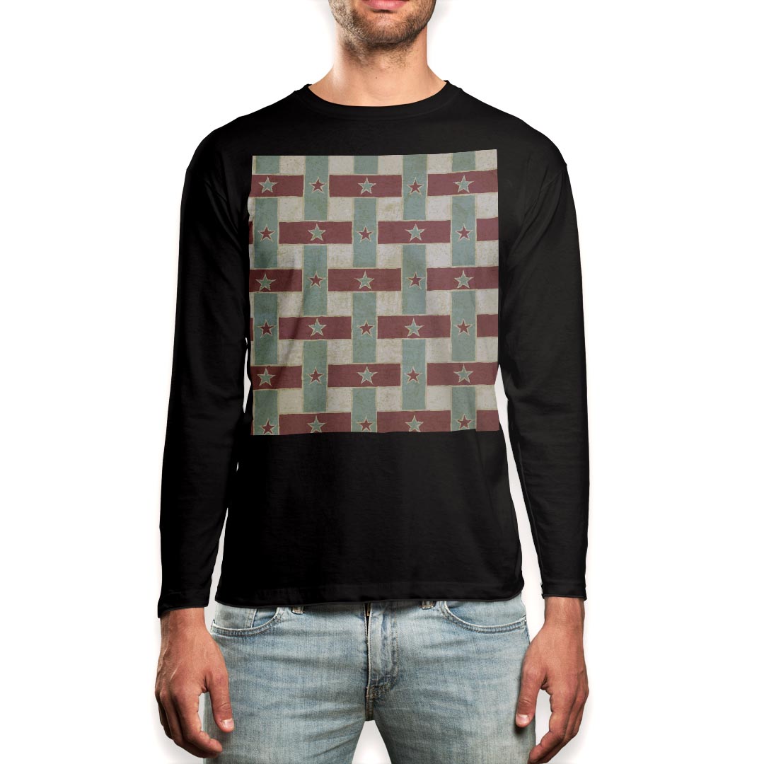 Other - ロング tシャツ メンズ 長袖 ブラック デザイン XS S M L XL 2XL ロンT ティーシャツ 黒 black T shirt long sleeve 007344 星　スター　チェック　模様