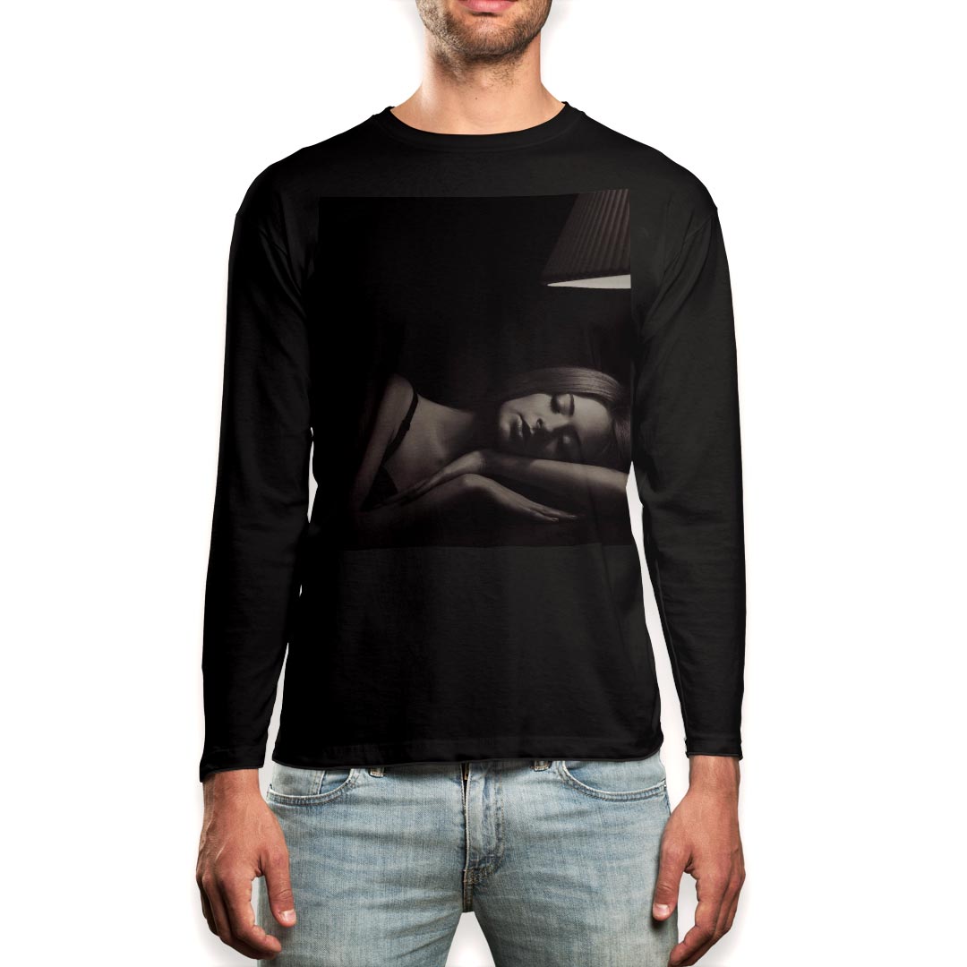 ロング tシャツ メンズ 長袖 ブラック デザイン XS S M L XL 2XL ロンT ティーシャツ 黒 black T shirt long sleeve 007356 写真 人物 黒 ブラック