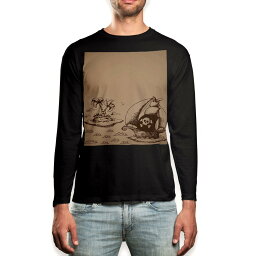 ロング tシャツ メンズ 長袖 ブラック デザイン XS S M L XL 2XL ロンT ティーシャツ 黒 black T shirt long sleeve 007409 イラスト　海賊　船　島