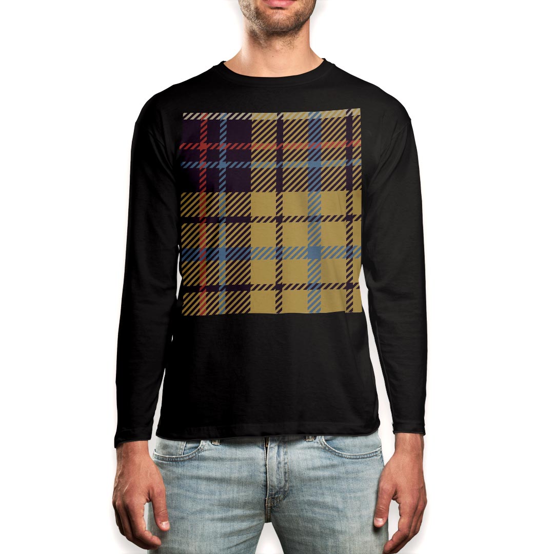 ロング tシャツ メンズ 長袖 ブラック デザイン XS S M L XL 2XL ロンT ティーシャツ 黒 black T shirt long sleeve 007427 チェック　模様　黄色　イエロー