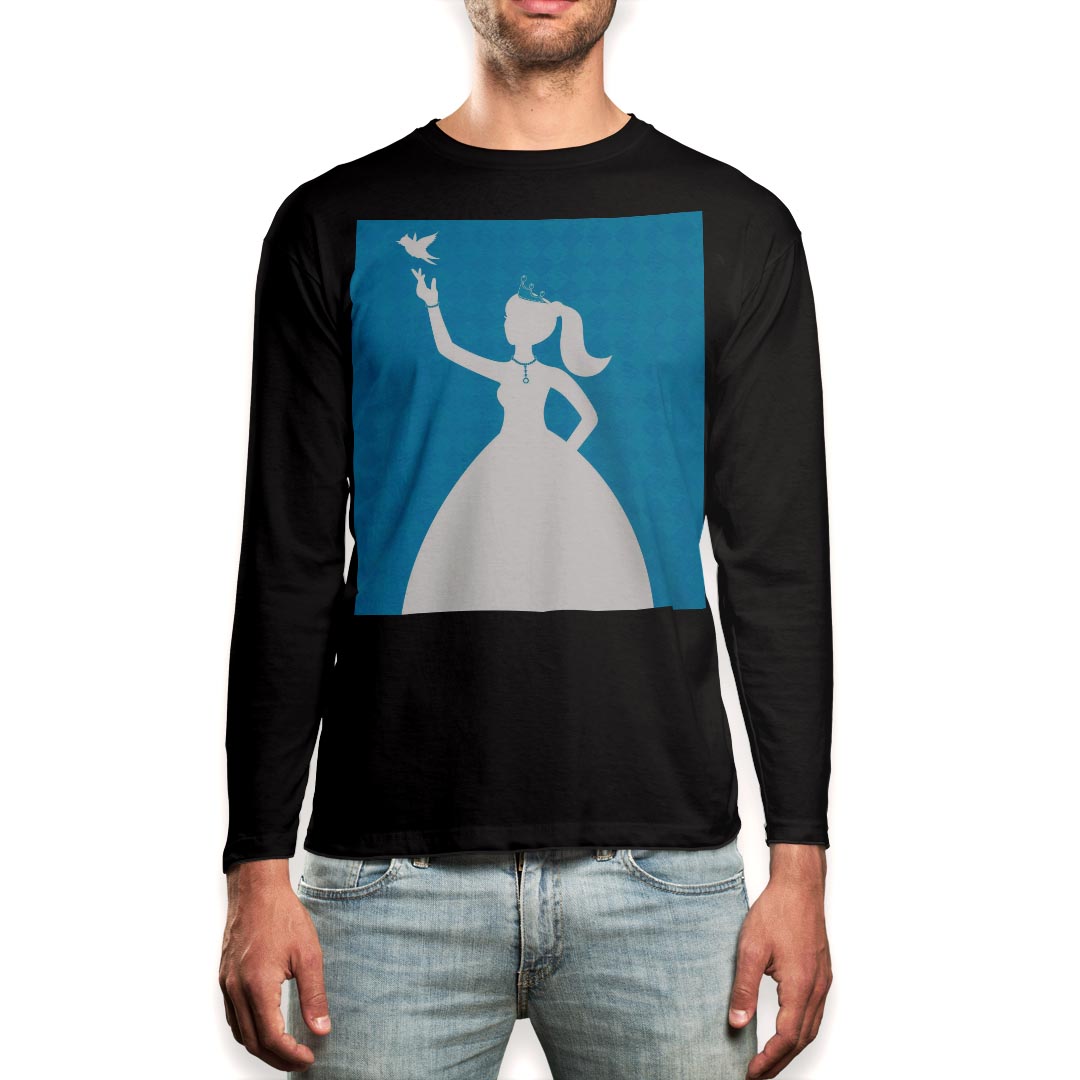 ロング tシャツ メンズ 長袖 ブラック デザイン XS S M L XL 2XL ロンT ティーシャツ 黒 black T shirt long sleeve 007471 姫 水色 チェック 人物