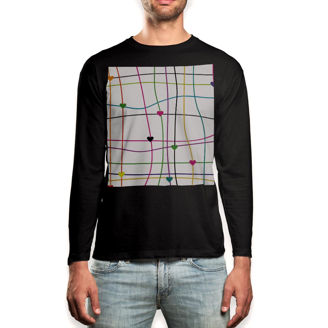 ロング tシャツ メンズ 長袖 ブラック デザイン XS S M L XL 2XL ロンT ティーシャツ 黒 black T shirt long sleeve 007507 ハート　カ..