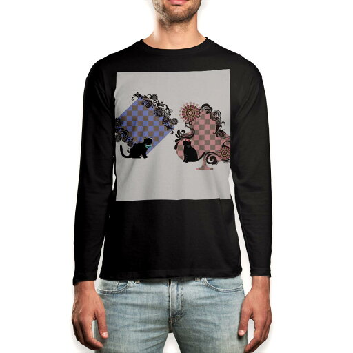 ロング tシャツ メンズ 長袖 ブラック デザイン XS S M L XL 2XL ロンT ティーシャツ 黒 black T shirt long sleeve 007517 チェック 猫 ネコ 市松模様 ロング tシャツ メンズ 長袖 ブラック デザイン XS S M L XL 2XL ロンT ティーシャツ 黒 black T shirt long sleeve 007517 チェック 猫 ネコ 市松模様