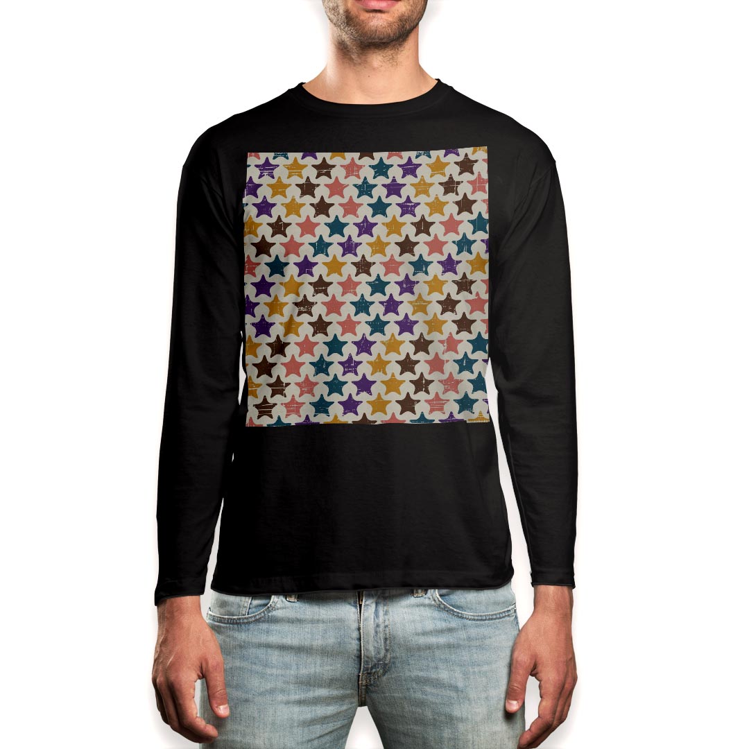 Other - ロング tシャツ メンズ 長袖 ブラック デザイン XS S M L XL 2XL ロンT ティーシャツ 黒 black T shirt long sleeve 007757 星　スター　カラフル　模様