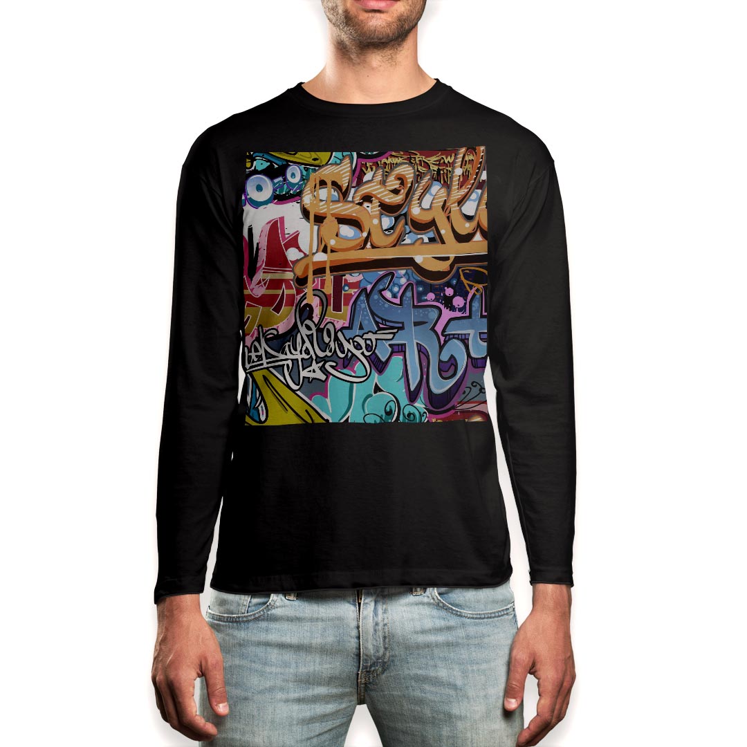 ロング tシャツ メンズ 長袖 ブラック デザイン XS S M L XL 2XL ロンT ティーシャツ 黒 black T shirt long sleeve 007865 文字 英語 カラフル ペンキ インク