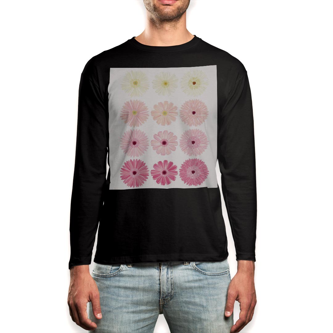 Other - ロング tシャツ メンズ 長袖 ブラック デザイン XS S M L XL 2XL ロンT ティーシャツ 黒 black T shirt long sleeve 007890 花　フラワー　ピンク　イラスト