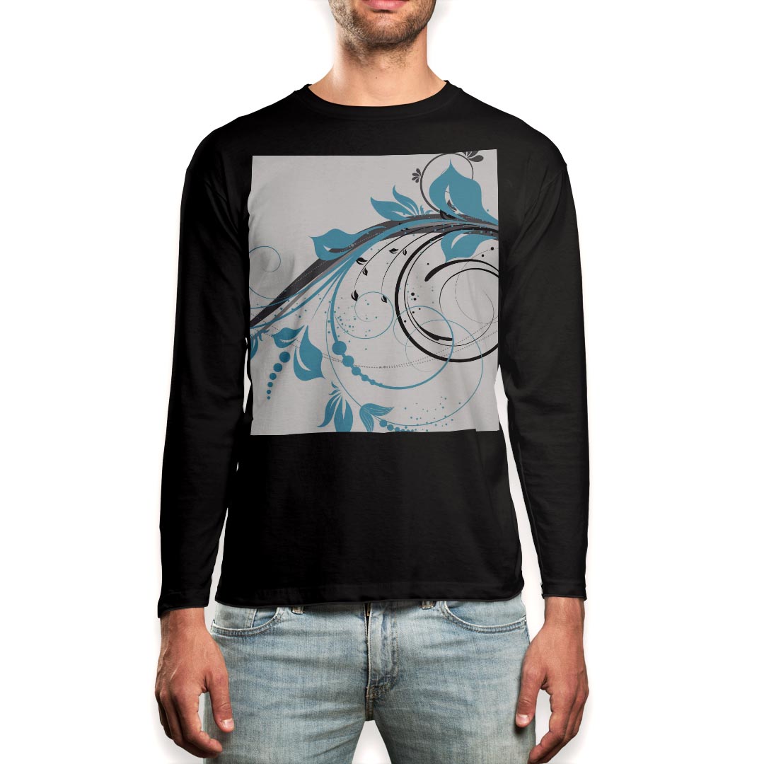Other - ロング tシャツ メンズ 長袖 ブラック デザイン XS S M L XL 2XL ロンT ティーシャツ 黒 black T shirt long sleeve 007921 花　フラワー　水色　イラスト