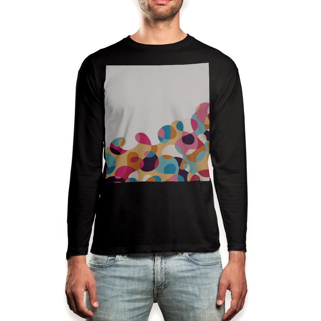 ロング tシャツ メンズ 長袖 ブラック デザイン XS S M L XL 2XL ロンT ティーシャツ 黒 black T shirt long sleeve 007933 カラフル 模様 ピンク