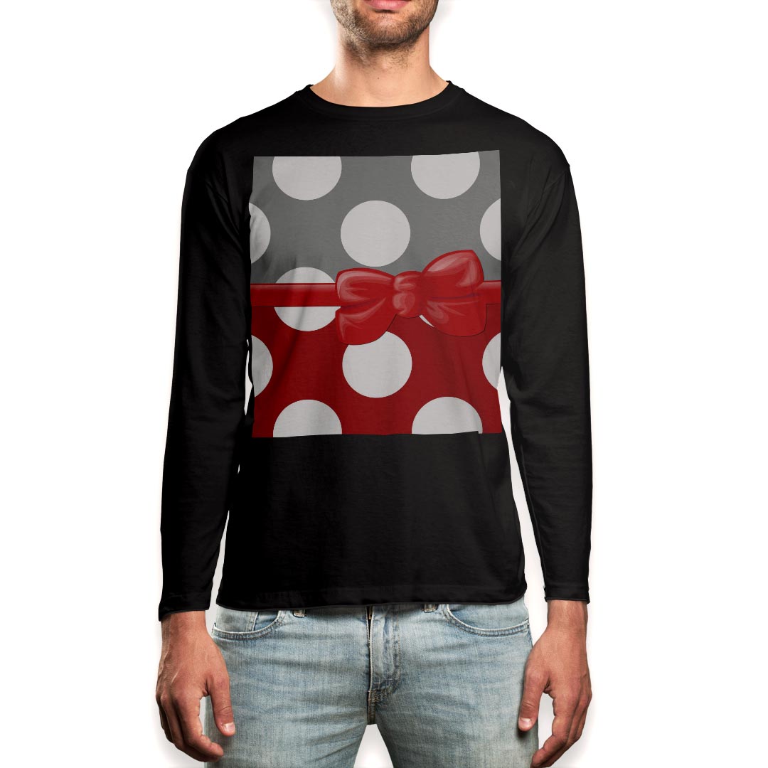 ロング tシャツ メンズ 長袖 ブラック デザイン XS S M L XL 2XL ロンT ティーシャツ 黒 black T shirt long sleeve 007942 水玉 リボン 赤 レッド