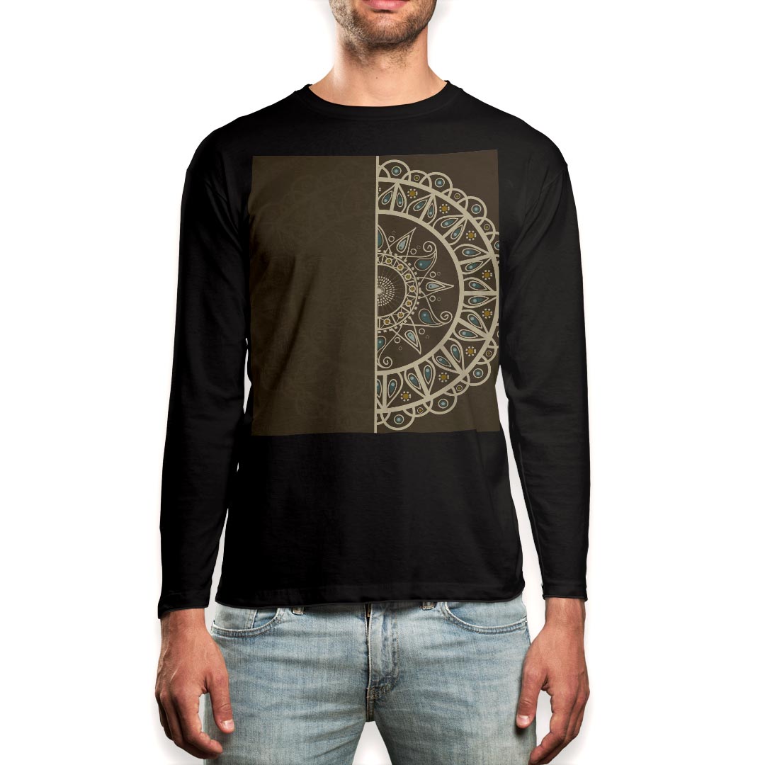 ロング tシャツ メンズ 長袖 ブラック デザイン XS S M L XL 2XL ロンT ティーシャツ 黒 black T shirt long sleeve 007969 レース 花 フラワー 模様