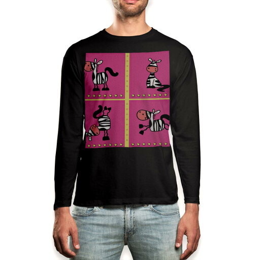 ロング tシャツ メンズ 長袖 ブラック デザイン XS S M L XL 2XL ロンT ティーシャツ 黒 black T shirt long sleeve 007984 しまうま ピンク イラスト ロング tシャツ メンズ 長袖 ブラック デザイン XS S M L XL 2XL ロンT ティーシャツ 黒 black T shirt long sleeve 007984 しまうま ピンク イラスト