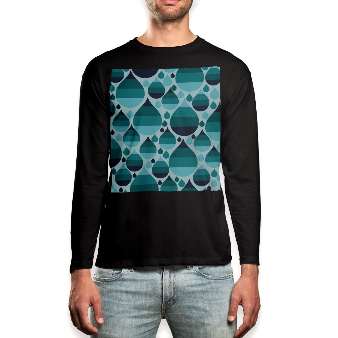 ロング tシャツ メンズ 長袖 ブラック デザイン XS S M L XL 2XL ロンT ティーシャツ 黒 black T shirt long sleeve 008015 雫 しずく 水色 模様