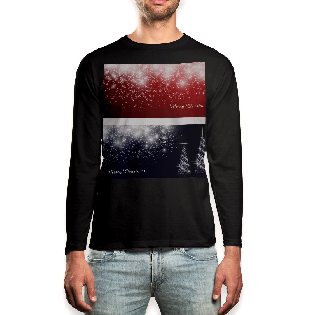 ロング tシャツ メンズ 長袖 ブラック デザイン XS S M L XL 2XL ロンT ティーシャツ 黒 black T shirt long sleeve 008030 赤 レッド 冬 ツリー 青 雪
