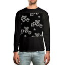 ロング tシャツ メンズ 長袖 ブラック デザイン XS S M L XL 2XL ロンT ティーシャツ 黒 black T shirt long sleeve 008137 白黒 ハート ブラック 模様