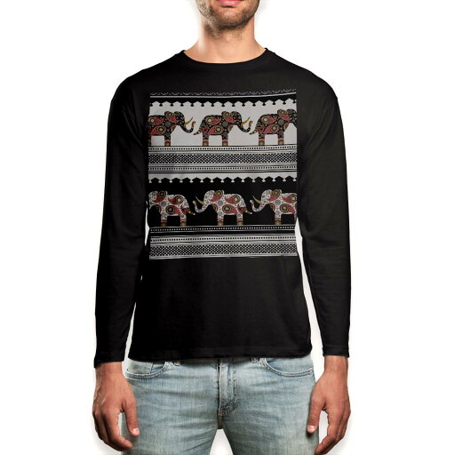 ロング tシャツ メンズ 長袖 ブラック デザイン XS S M L XL 2XL ロンT ティーシャツ 黒 black T shirt long sleeve 008150 象 ぞう 模様 アジアン ロング tシャツ メンズ 長袖 ブラック デザイン XS S M L XL 2XL ロンT ティーシャツ 黒 black T shirt long sleeve 008150 象 ぞう 模様 アジアン