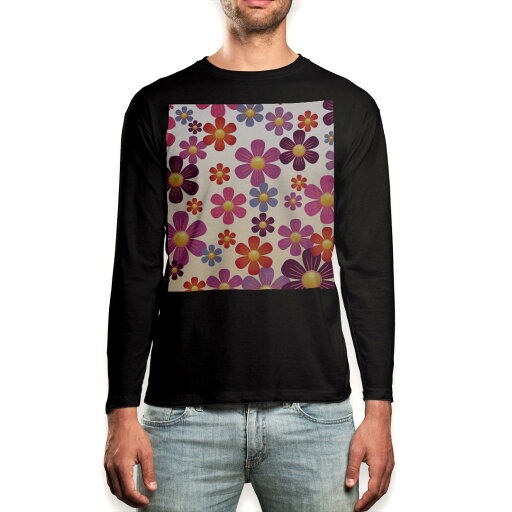 ロング tシャツ メンズ 長袖 ブラック デザイン XS S M L XL 2XL ロンT ティーシャツ 黒 black T shirt long sleeve 008227 花 フラワー カラフル ピンク 模様 ロング tシャツ メンズ 長袖 ブラック デザイン XS S M L XL 2XL ロンT ティーシャツ 黒 black T shirt long sleeve 008227 花 フラワー カラフル ピンク 模様