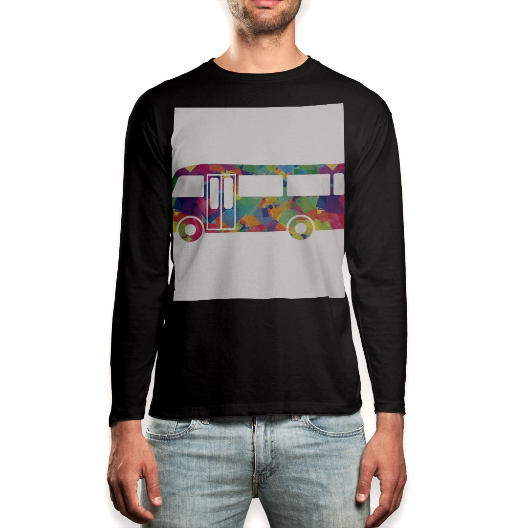 T-Shirts - ロング tシャツ メンズ 長袖 ブラック デザイン XS S M L XL 2XL ロンT ティーシャツ 黒 black T shirt long sleeve 008229 カラフル　レインボー　バス　イラスト