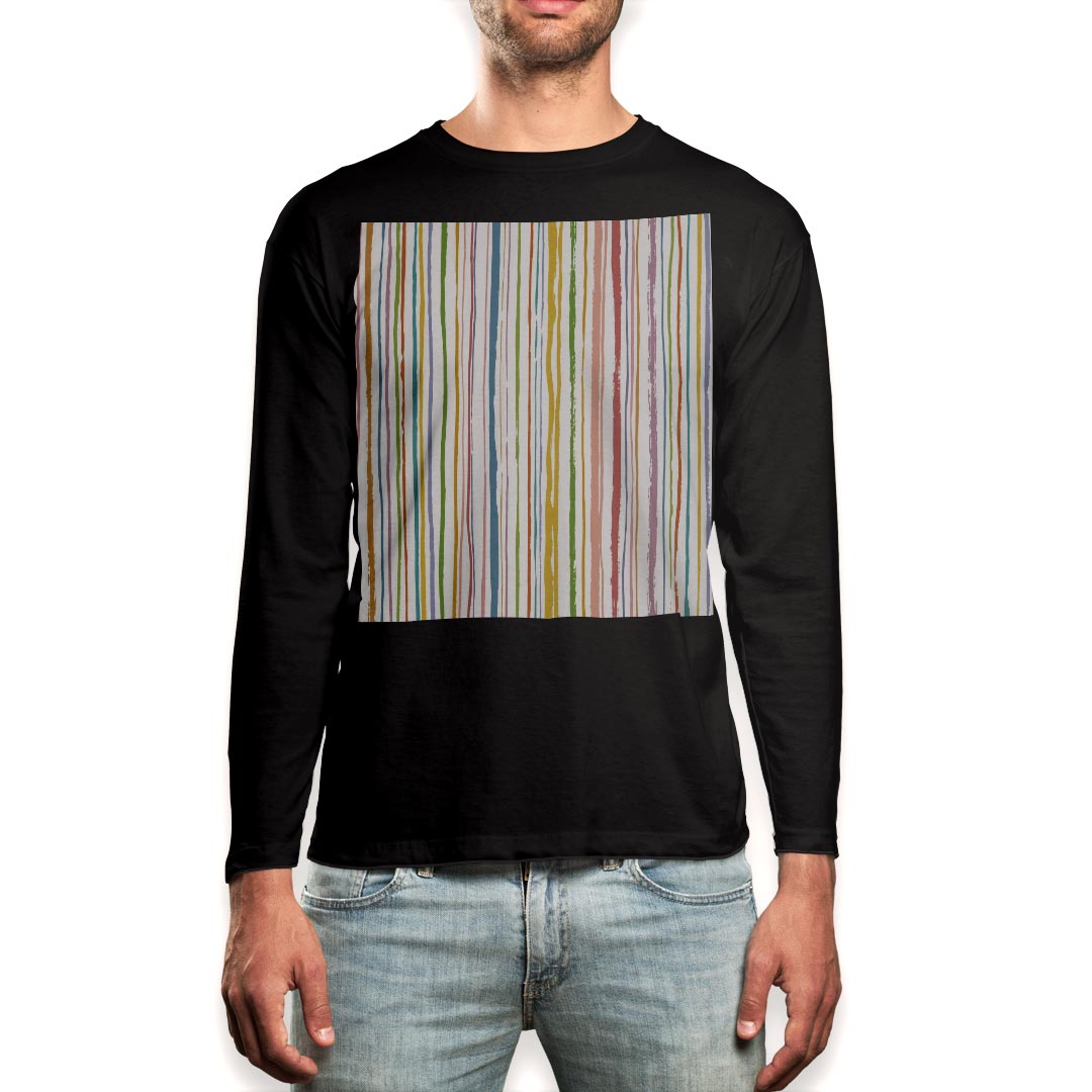 ロング tシャツ メンズ 長袖 ブラック デザイン XS S M L XL 2XL ロンT ティーシャツ 黒 black T shirt long sleeve 008390 ストライプ　カラフル　模様