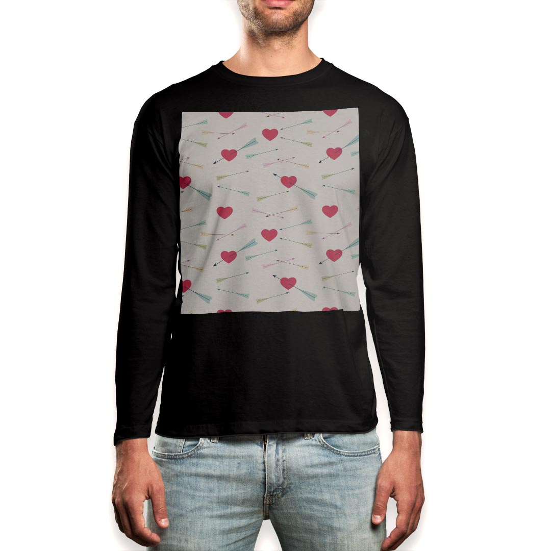 ロング tシャツ メンズ 長袖 ブラック デザイン XS S M L XL 2XL ロンT ティーシャツ 黒 black T shirt long sleeve 008397 ハート　パ..