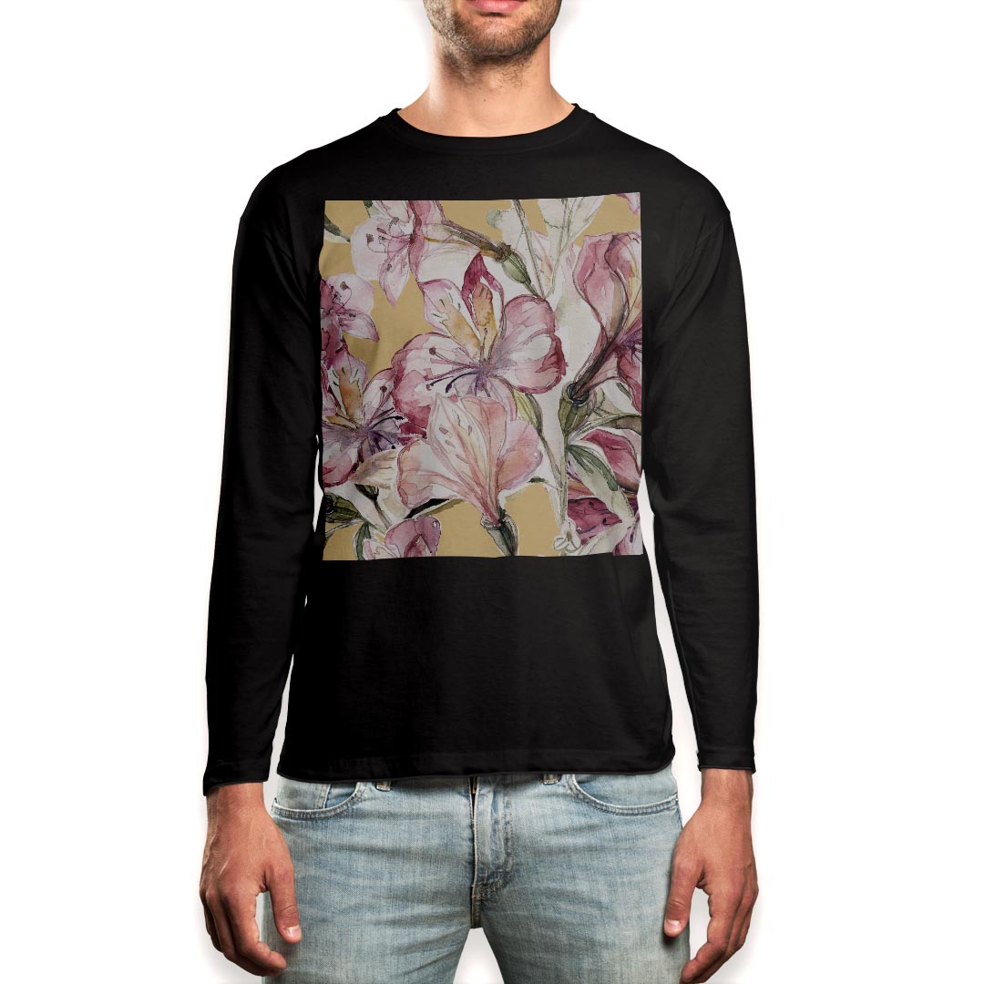 Other - ロング tシャツ メンズ 長袖 ブラック デザイン XS S M L XL 2XL ロンT ティーシャツ 黒 black T shirt long sleeve 008412 花　フラワー　水彩　イラスト