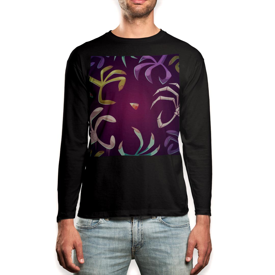 ロング tシャツ メンズ 長袖 ブラック デザイン XS S M L XL 2XL ロンT ティーシャツ 黒 black T shirt long sleeve 008521 手 モンスター イラスト 紫