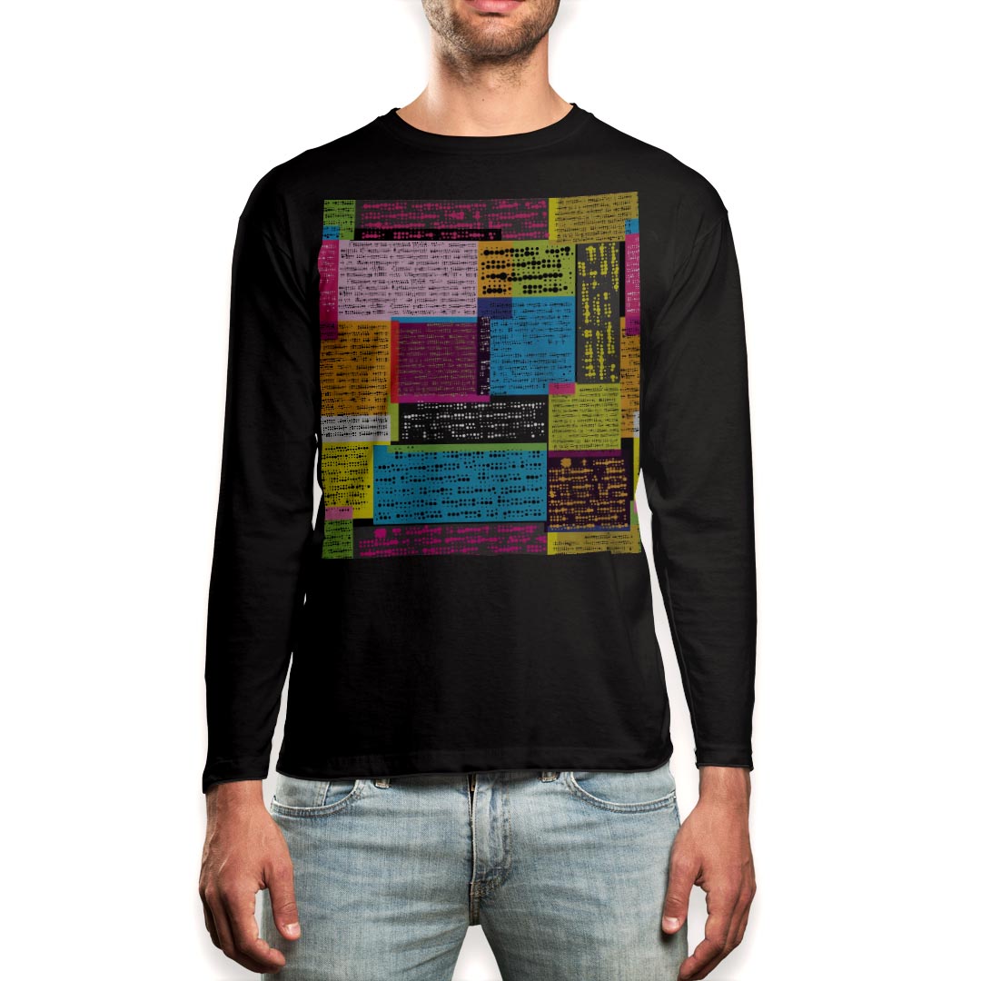 ロング tシャツ メンズ 長袖 ブラック デザイン XS S M L XL 2XL ロンT ティーシャツ 黒 black T shirt long sleeve 008556 カラフル 模様 デザイン